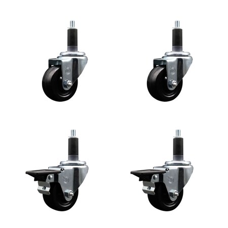 Service Caster 5'' Soft Rubber Wheel Swivel 1-1/8'' Expanding Stem Caster Set 2 Brakes, 4PK SCC-EX20S514-SRS-2-PLB-2-118